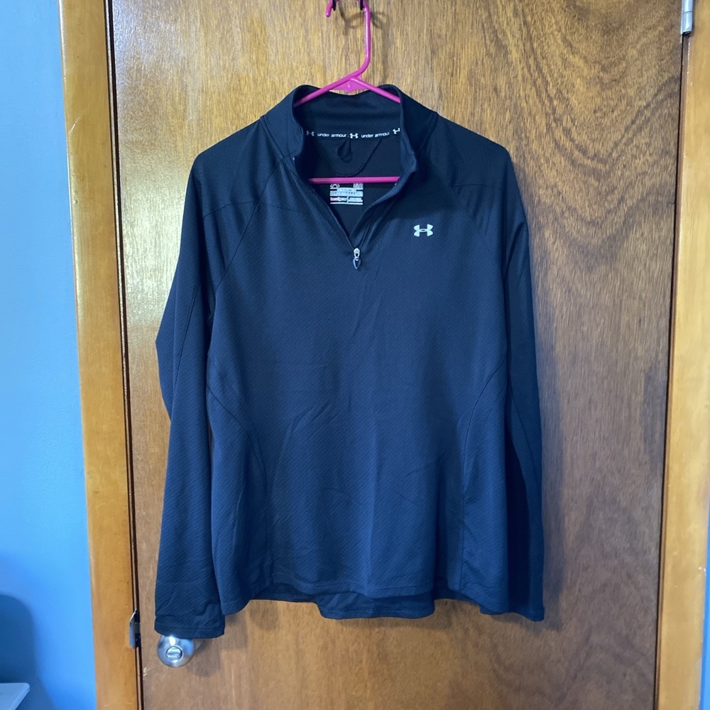 Under Armour HeatGear Womens Black Semi Fitted 1/4 Zip Pullover Long Sleeve L